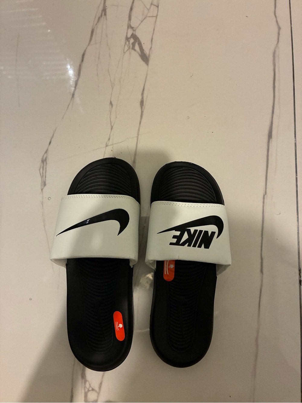 Nike Black and White Youth Slide Sandals with Bold Swoosh